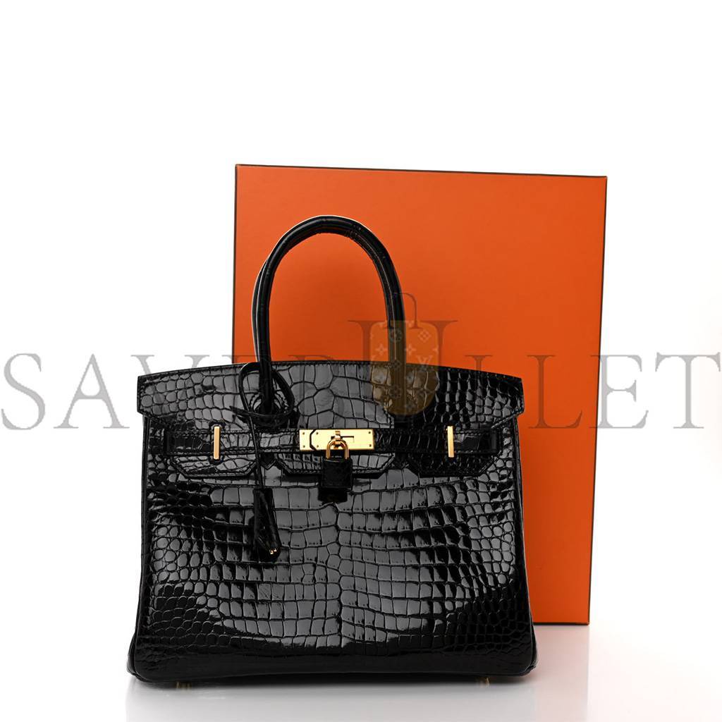 HERMES MASTER NOIR BLACK GHW NILOTICUS CROCODILE BIRKIN 30 HANDBAG (30*22*16cm)